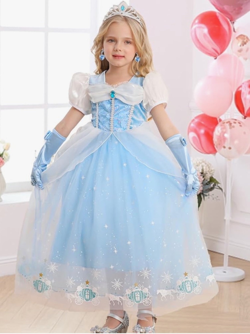Girls 10/12 Cinderella dress Light Blue Sparkle Princess Costume Dress for Kids